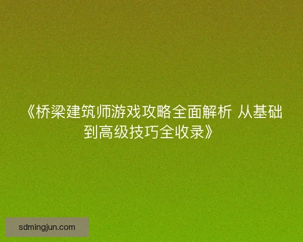 《桥梁建筑师游戏攻略全面解析 从基础到高级技巧全收录》